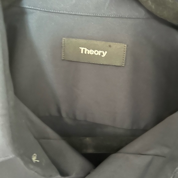 Theory sylvain precise 2 navy blue tailored stretch cotton button up shirt - Picture 3 of 3